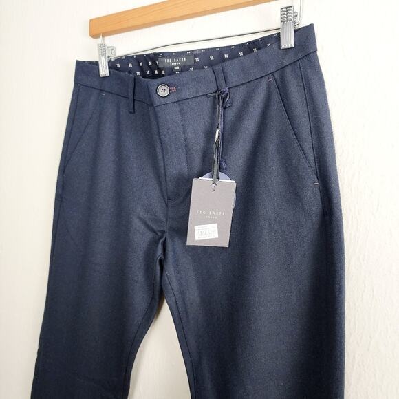 Ted Baker London Speck Semi Plain Navy Blue Slim Fit Dress Pants Trouser NWT 30R - Picture 4 of 10
